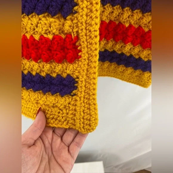 Handmade Crochet Blanket Sweater Cardigan with Wooden‎ Owl Buttons - Picture 5 of 10